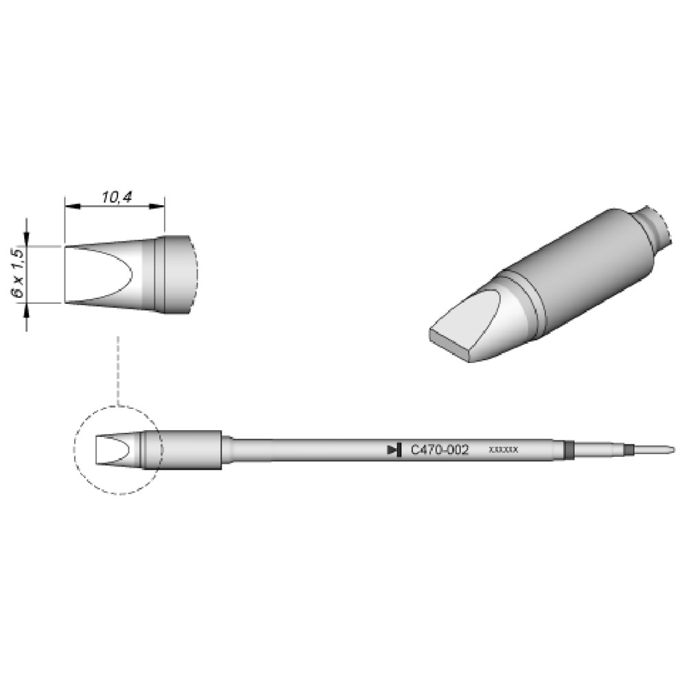 Lödspets serie C470, mejselform, C470009/5,5 x 1,5 mm, rak - 2
