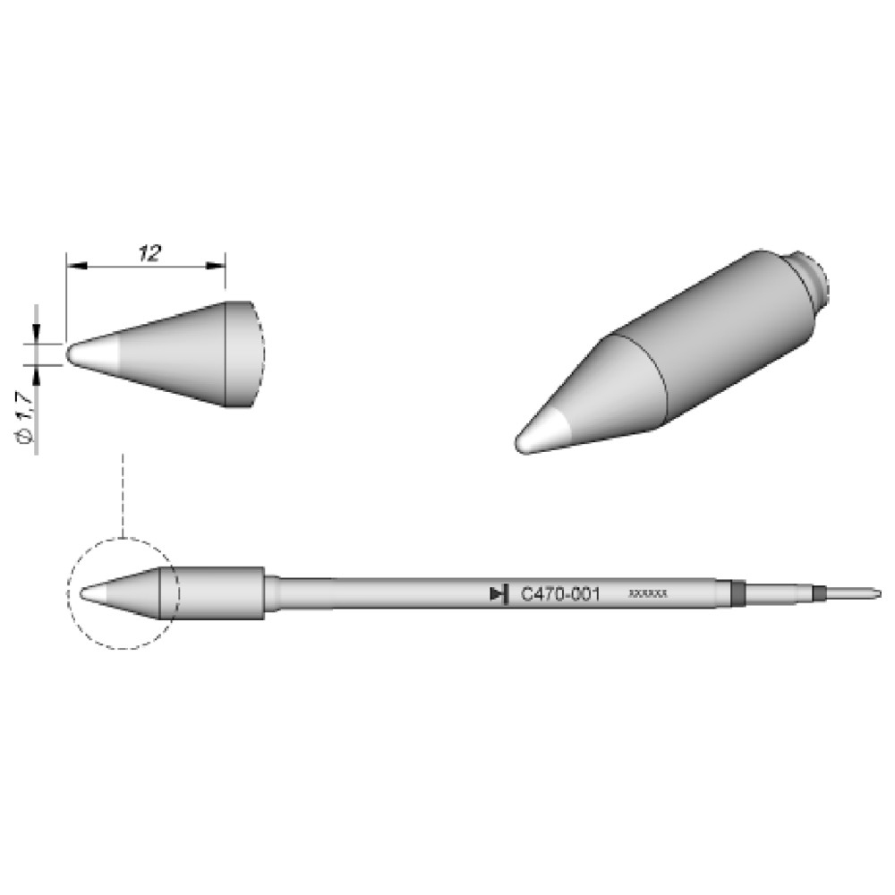 Lödspets serie C470, rund form, C470025/Ø 1,7 mm, rund form, för plast - 2
