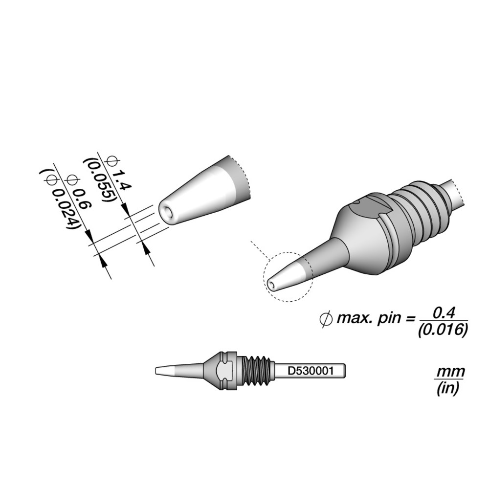 Lödspets serie D530, D530002/0,8 mm, 1,8 mm, rengöring av stift