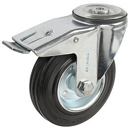 Transportstyrhjul med hål i baksidan, med broms, ESD, 80 mm, 12,2 mm