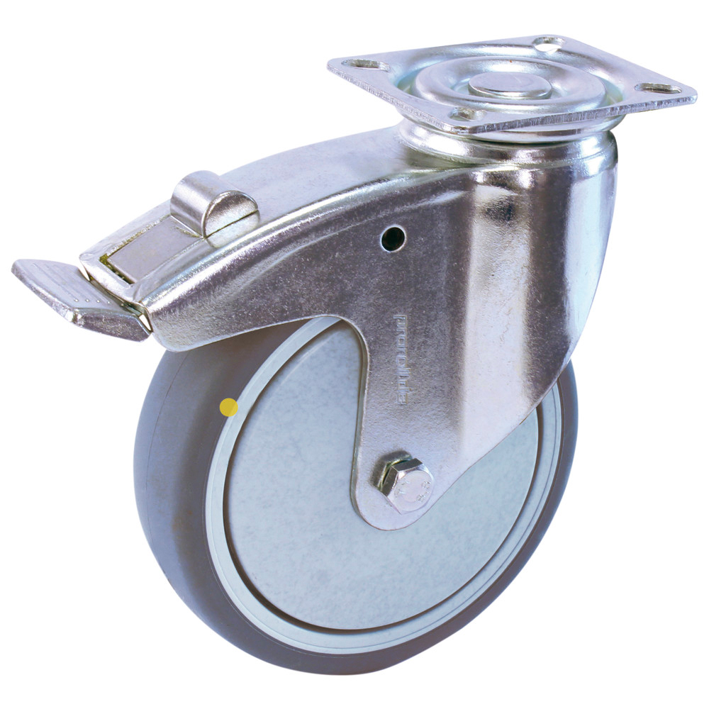 Swivel castor with mounting plate, ESD, 125 mm, with brake
