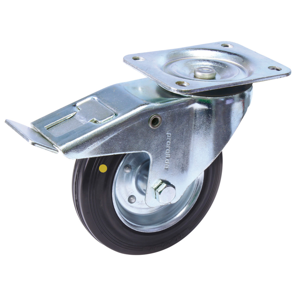 Transport swivel castor with mounting plate, ESD, 100 mm, with brake