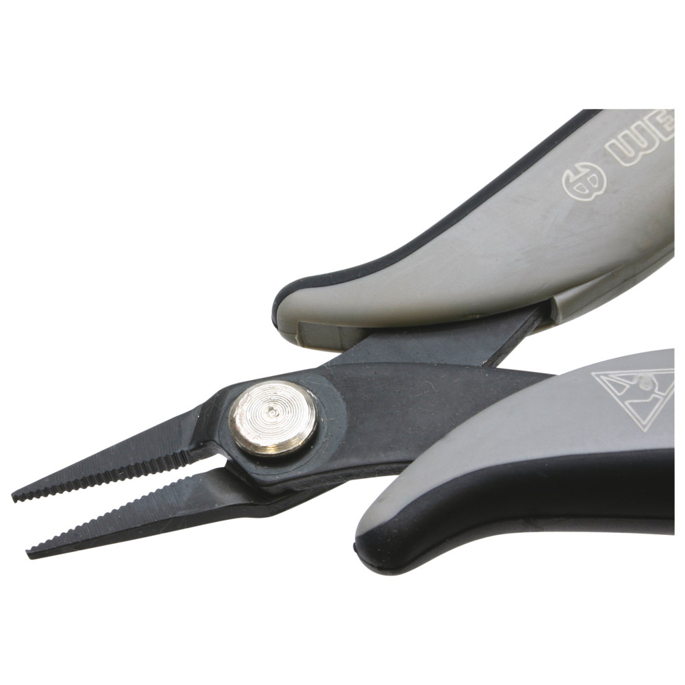 Mini flat-nose pliers, short, knurled gripping surfaces, 1.2 mm, ESD handles