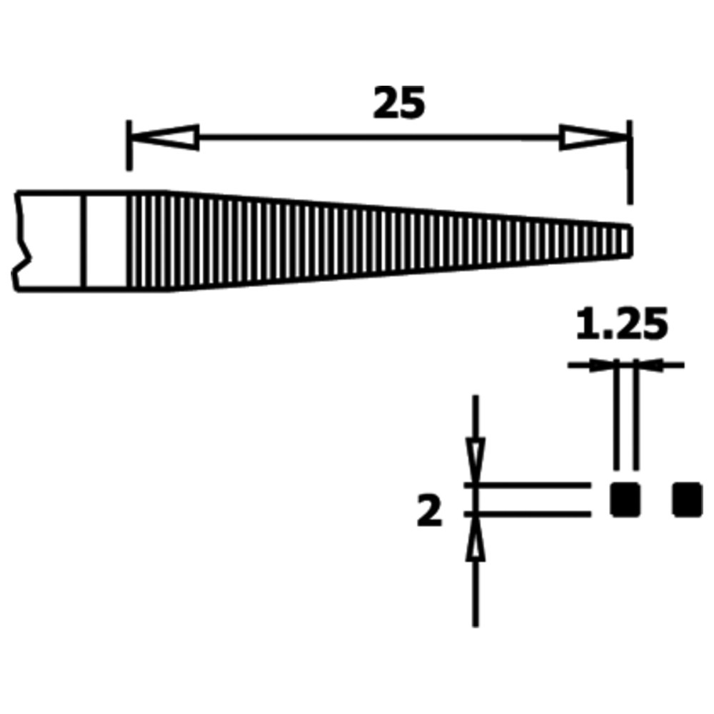 Platt tång, greppytor räfflade, käftbredd 2,0 mm, ESD-handtag - 2