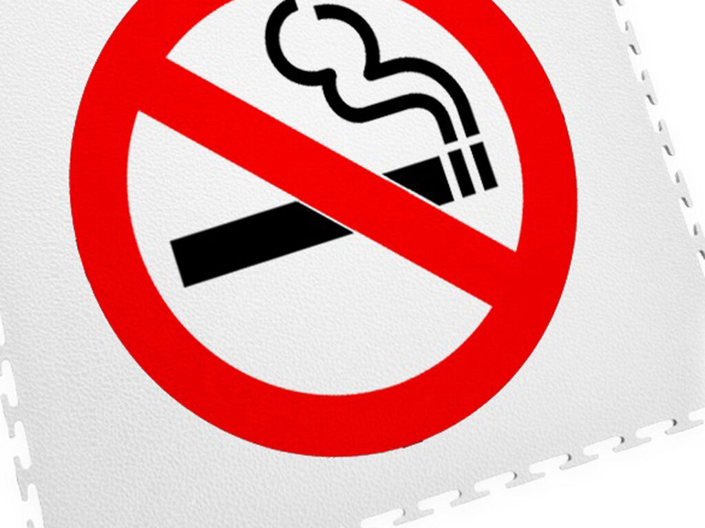 Floor marking tile with logo Smoking prohibited, 1 piece, white, 500x500 mm