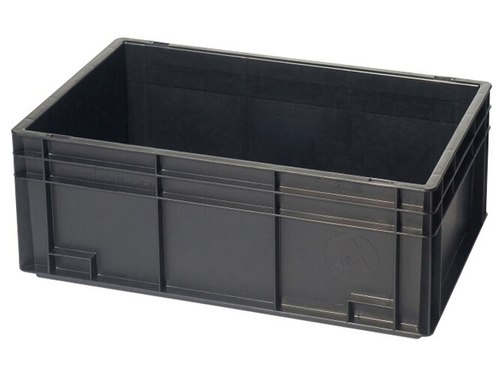 ESD storage container, conductive, black, 600 x 400 x 170 mm