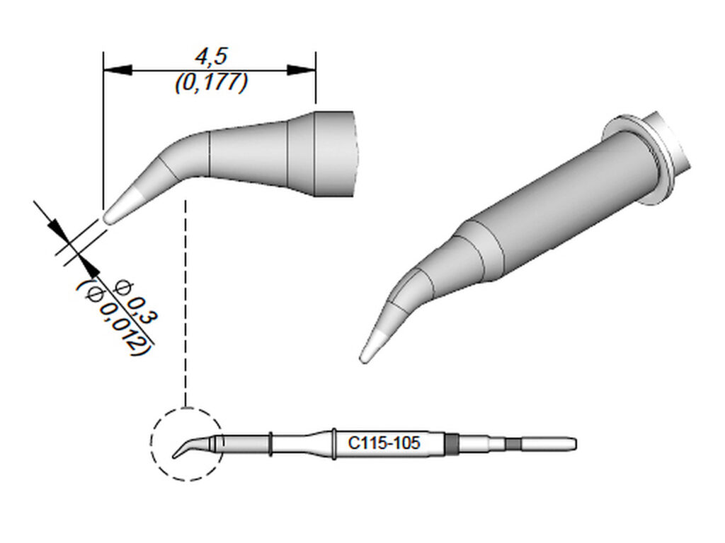 Lödspets koniskt böjd, D: 0,3 mm