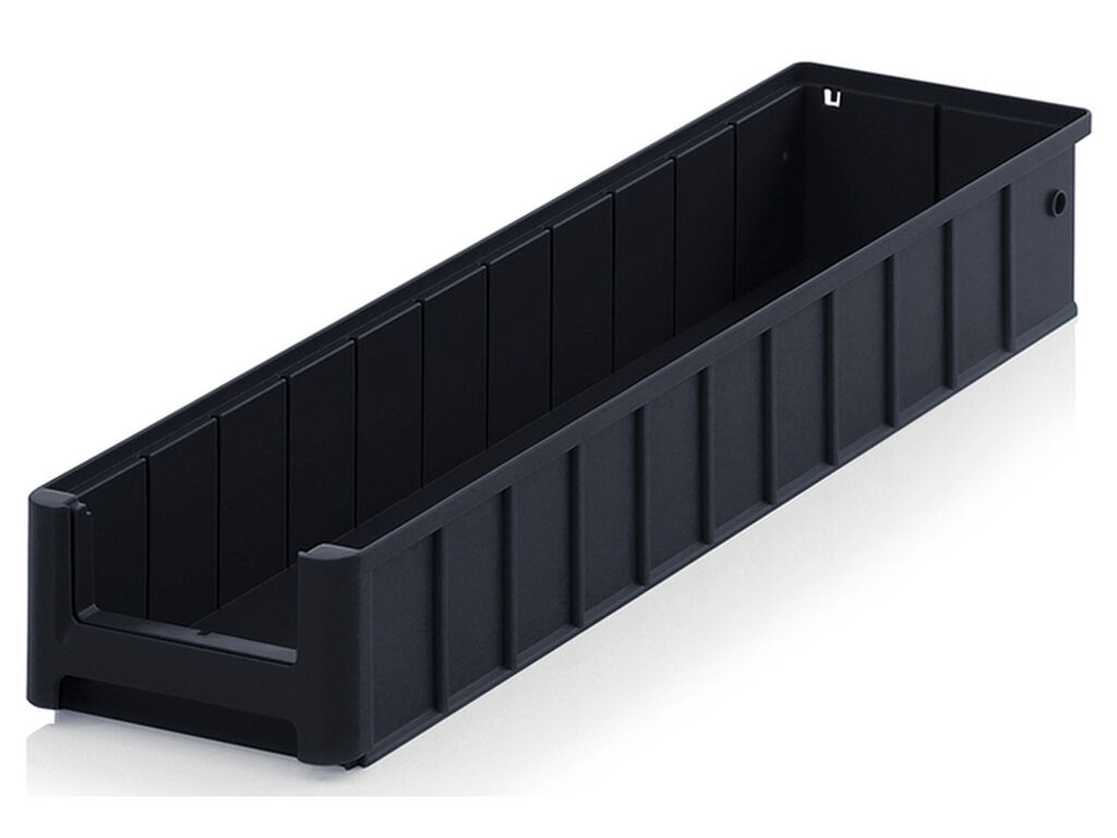 ESD shelf and material flow box, black, 600x156x90 mm