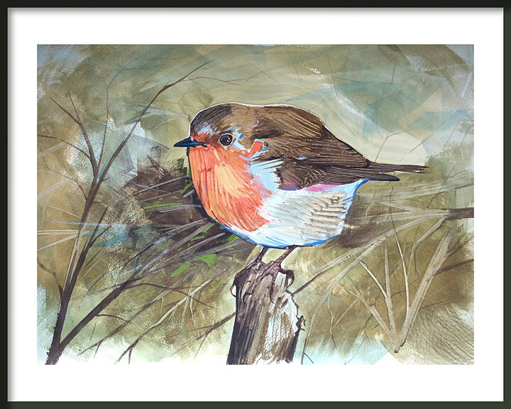 Kristusfågeln Rödhake 2 UKs nationalfågel Robin 50x40 cm