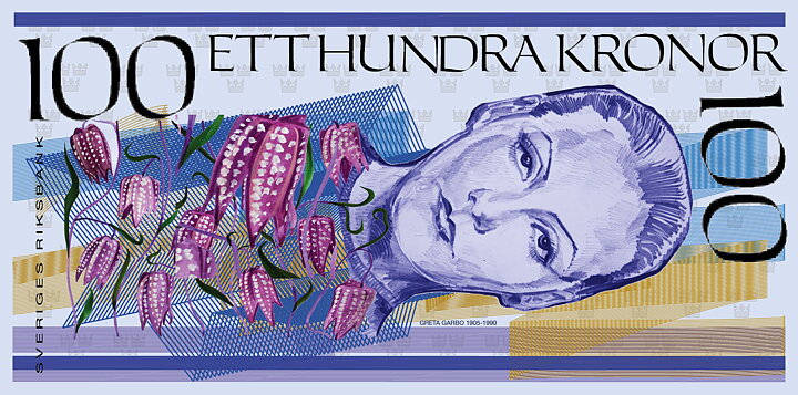 100 kronors sedel Greta Garbo