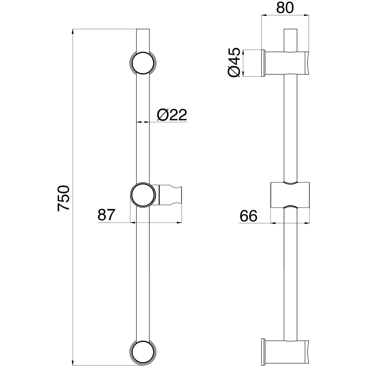 FlowFlexi 750 mm shower rail (chrome) - 2