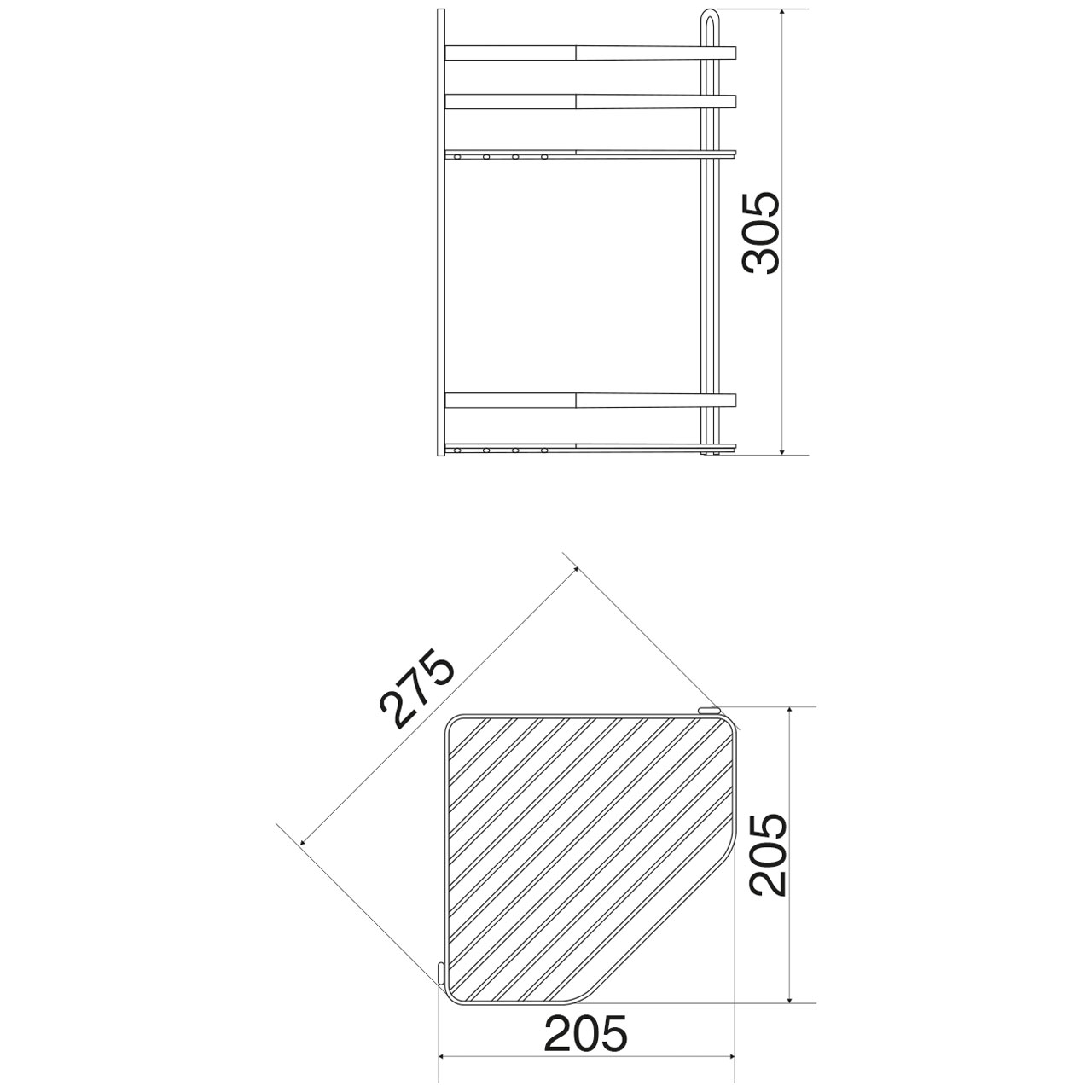 Trådhylla snurrad Satin hörn 2-plan (krom) - 3