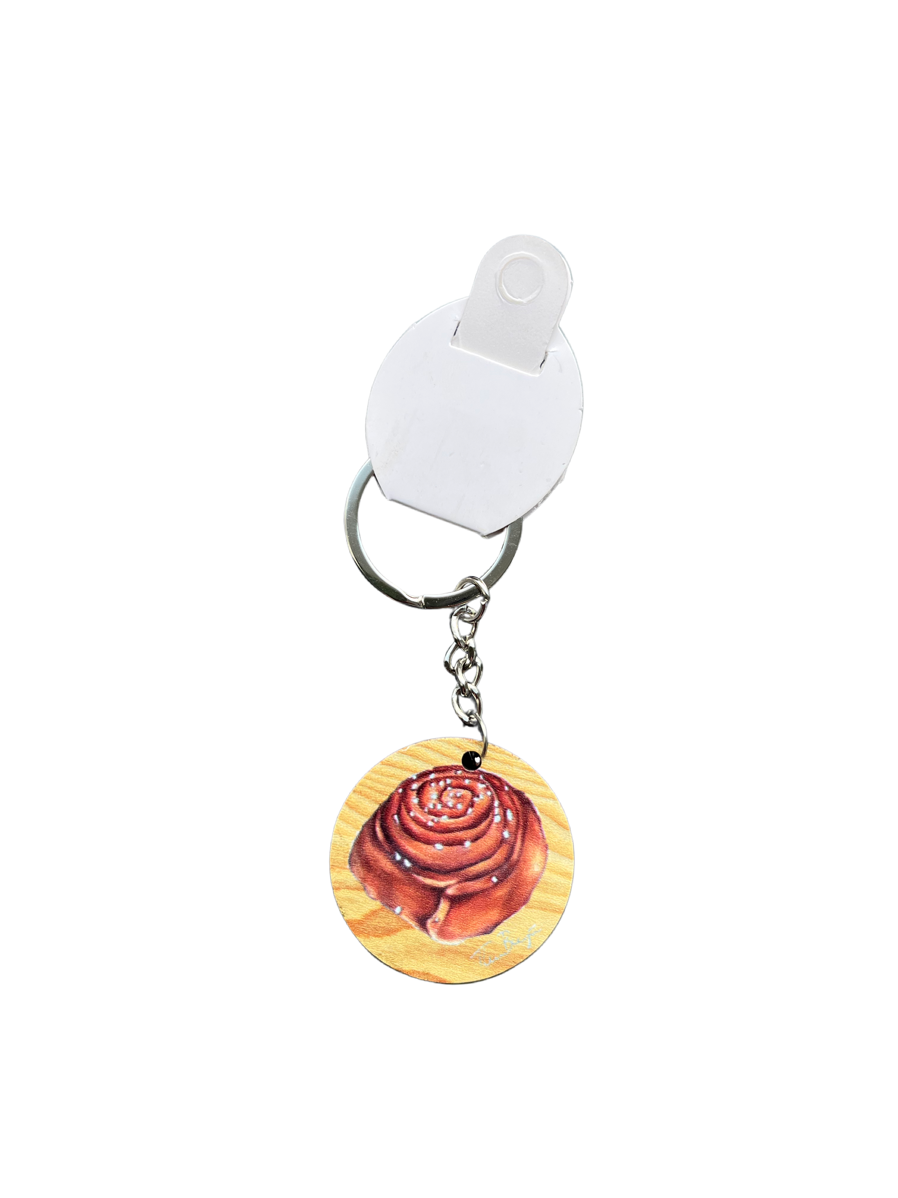 Nyckelring trä - Kanelbulle 