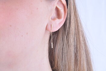Gold Earrings Hanging Rod with CZ