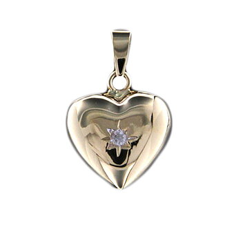 Guld hjerte 12mm hvid cz