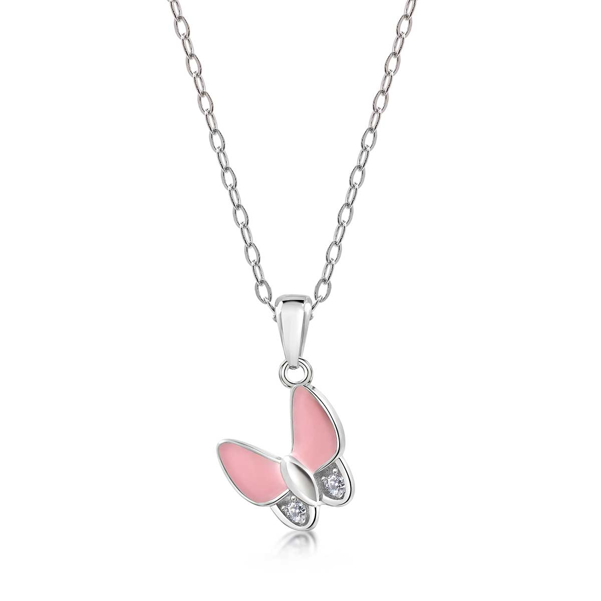 Barnhalsband Fjäril Rosa med Vita Stenar