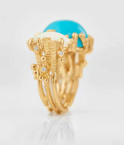 BoHo Ring Dubbel 18k med Turkos och Opal - 5