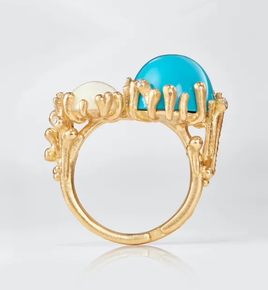 BoHo Ring Dubbel 18k med Turkos och Opal - 3
