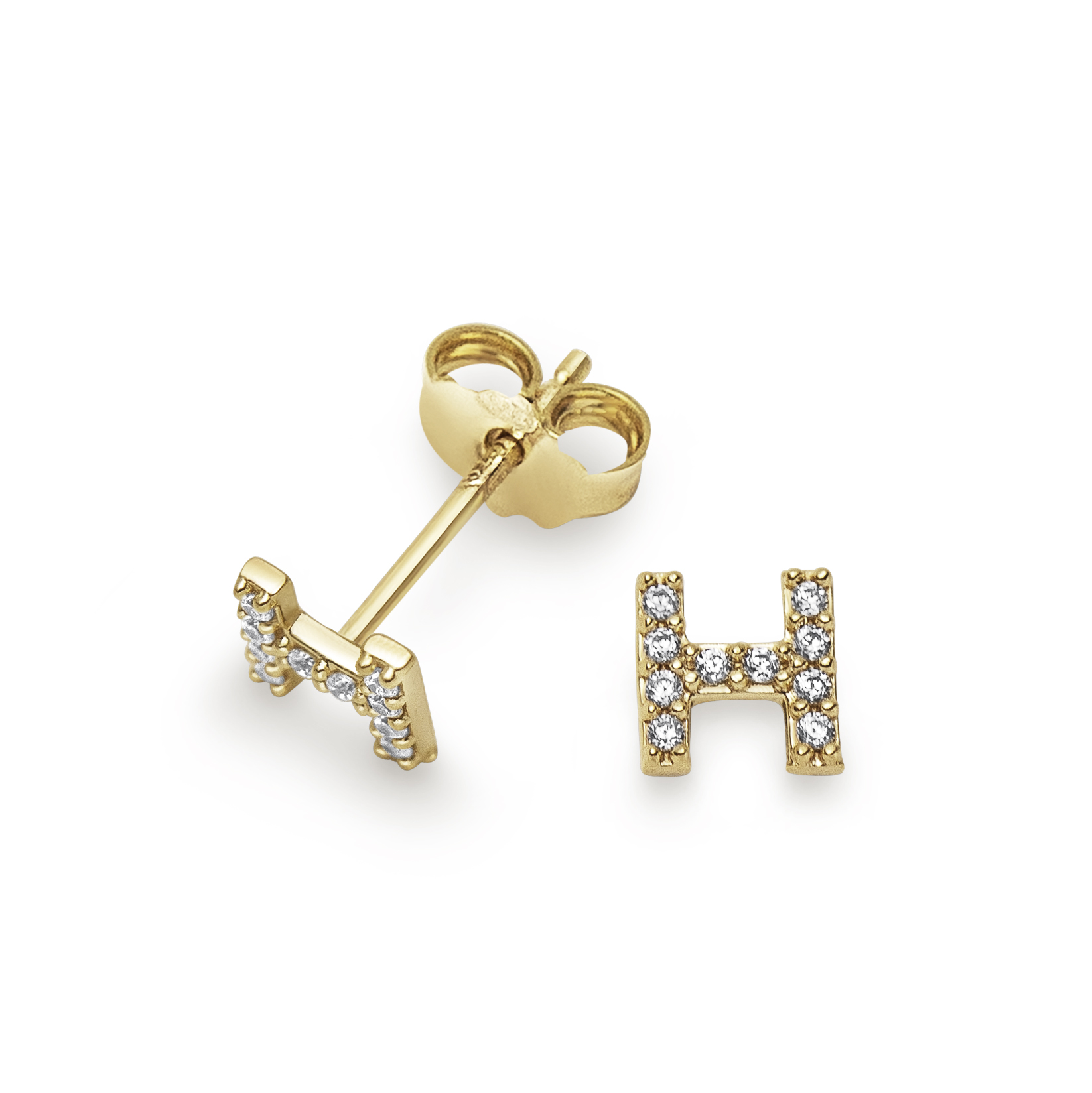 Letter korvakoru Gold 18k cz H
