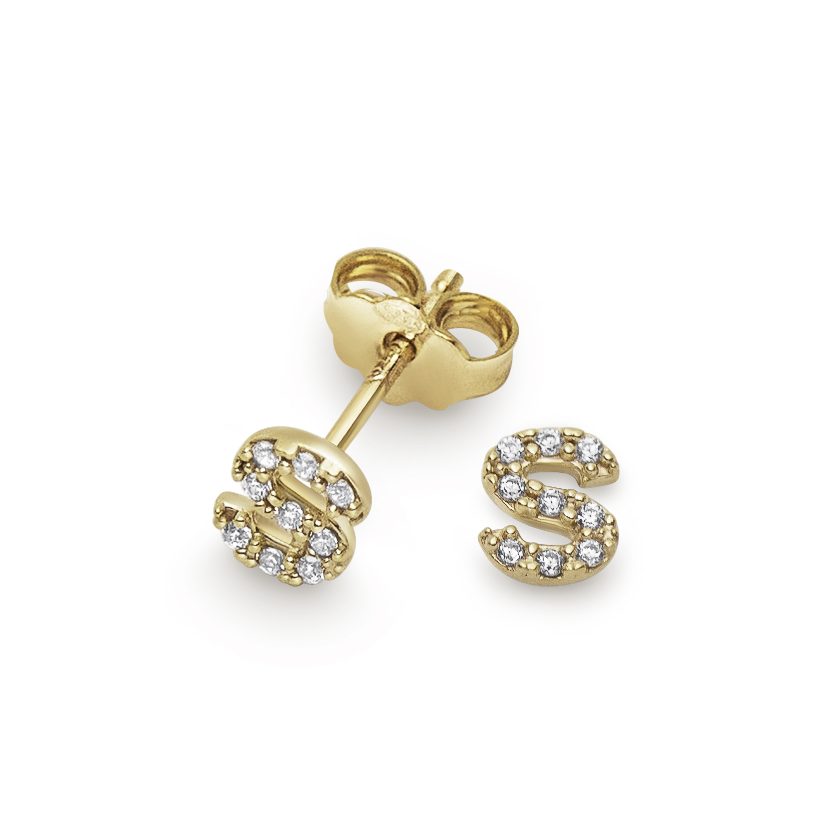 Letter korvakoru Gold 18k cz S