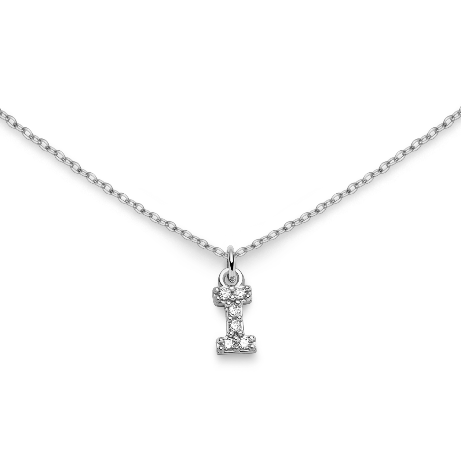 Letter necklace silver I cz