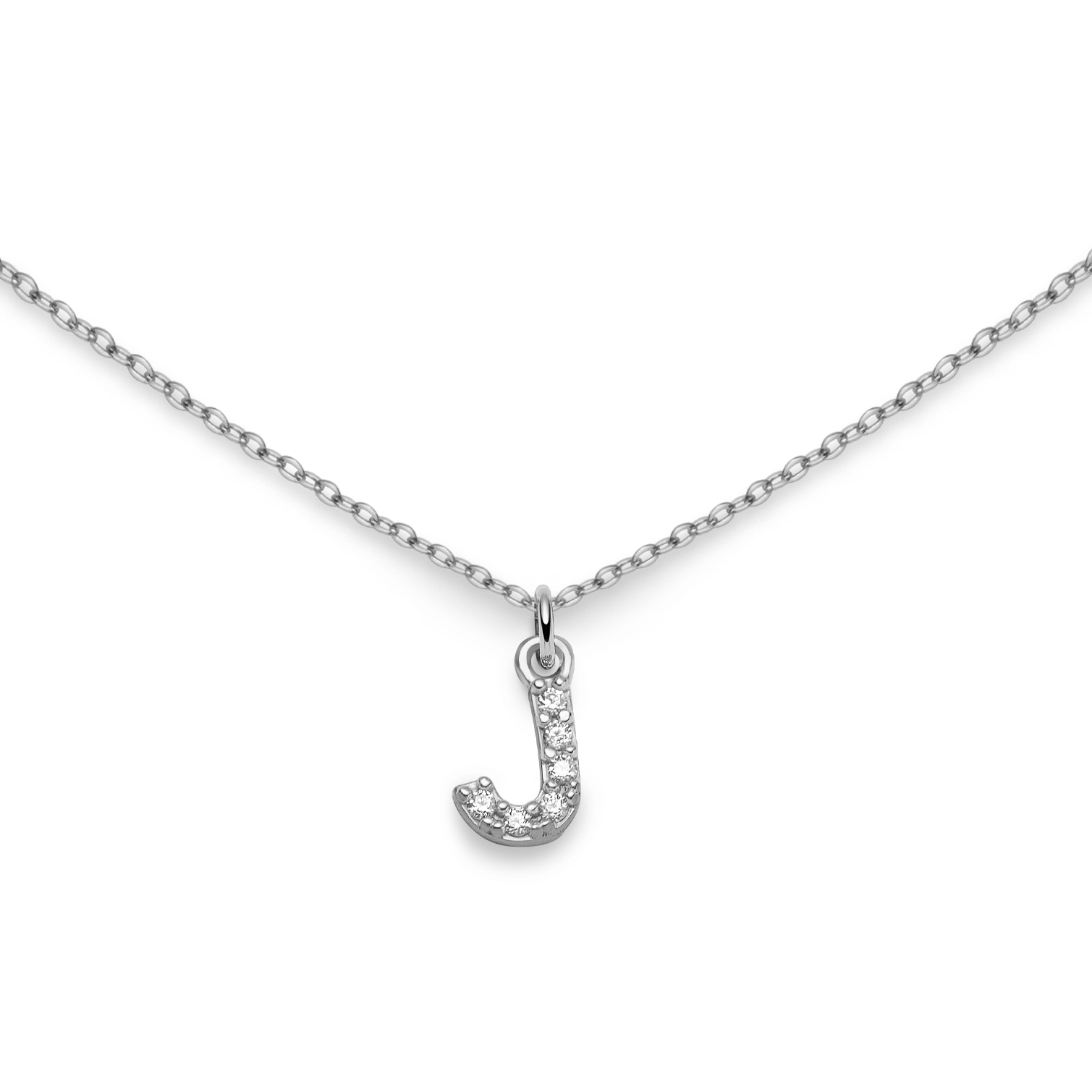 Letter necklace silver J cz