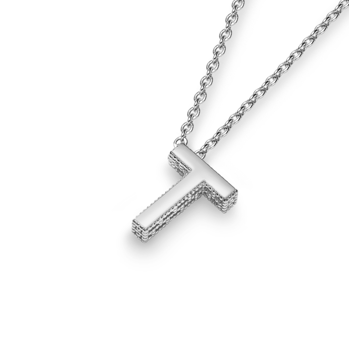Letter necklace silver T hole pattern side