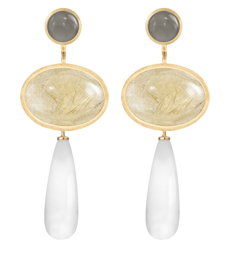 Lotus-Anhänger für Ohrringe, Rutilquarz, Gold - 4