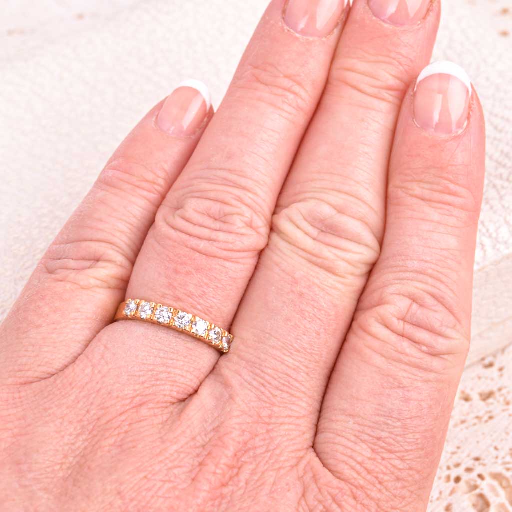 Kultasormus 18k punainen kulta 7 timantteja, Vintage - 6