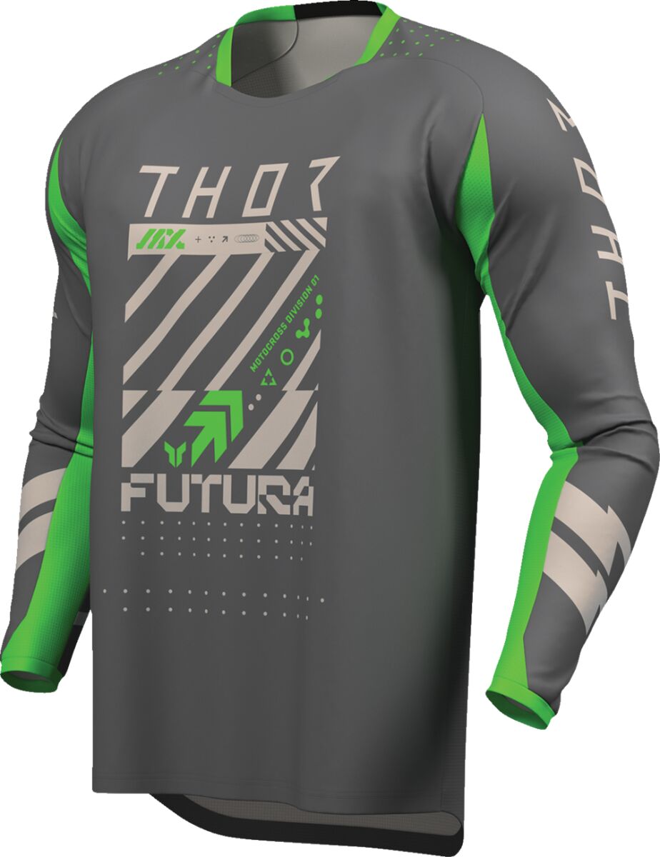 THOR LAUNCHMODE Futura Crosströja Charcoal Gray/ Hi-Vis Grön/ Grå - 3