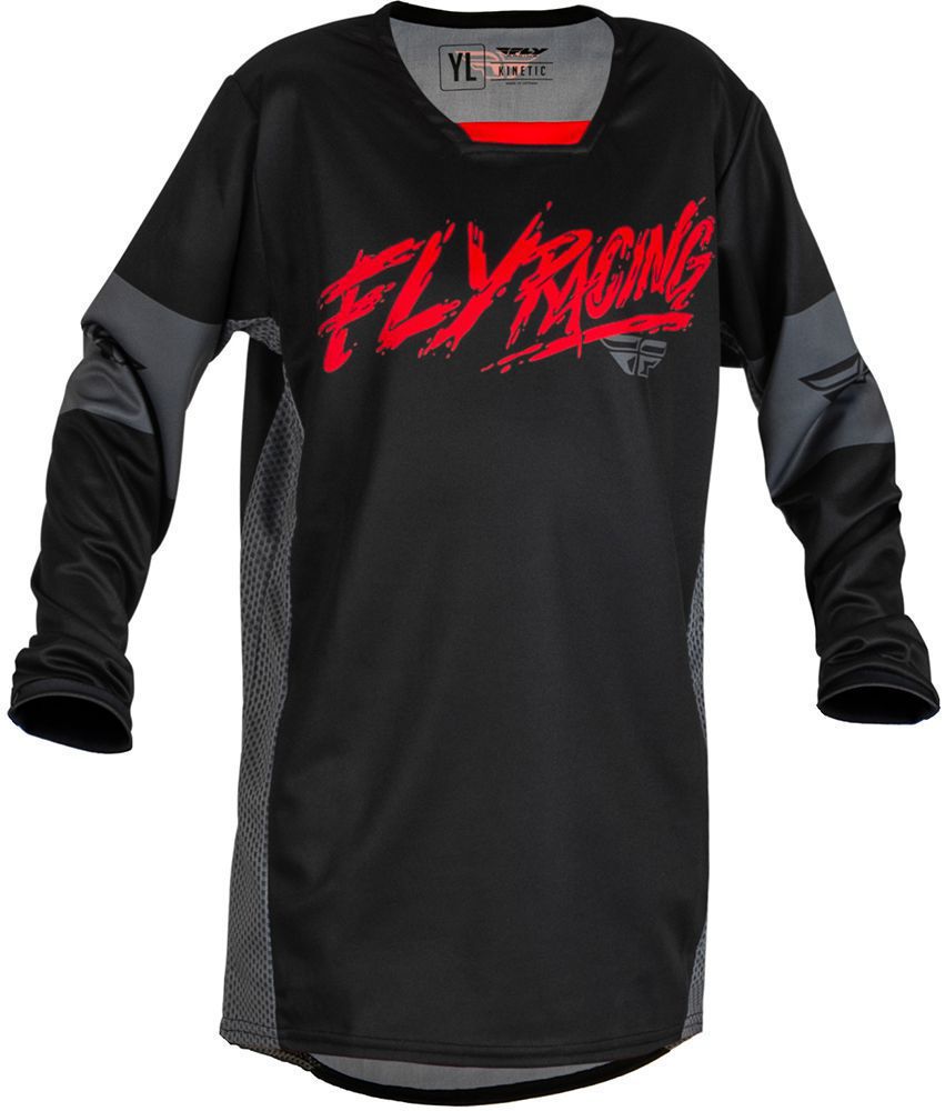Fly Racing Youth Kinetic Khaos Jersey, Black/Red/Grey
