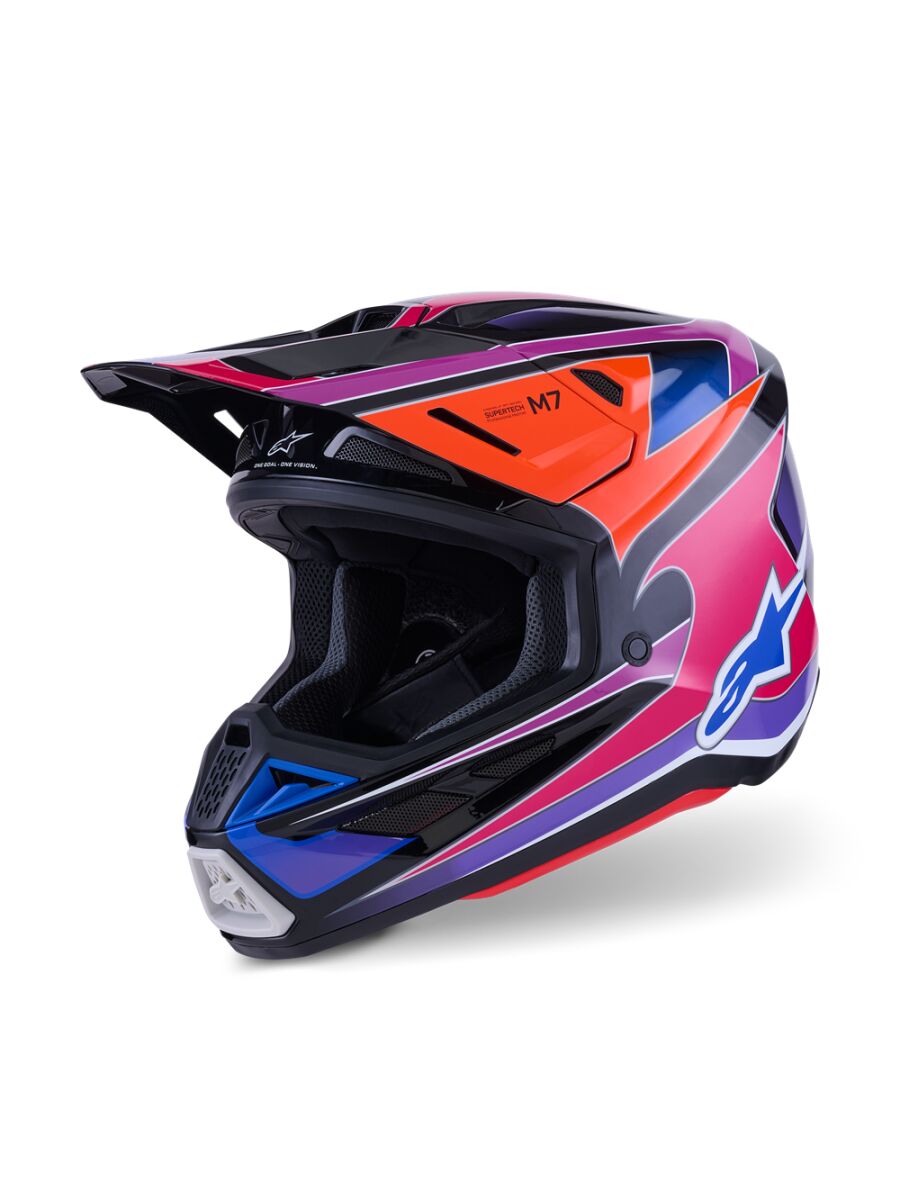 blue and pink motorcycle helmet HJC RPHA 71 Mapos White/Rubine/Blue HJCs second Alpinestars MX Helmet Supertech S-M10