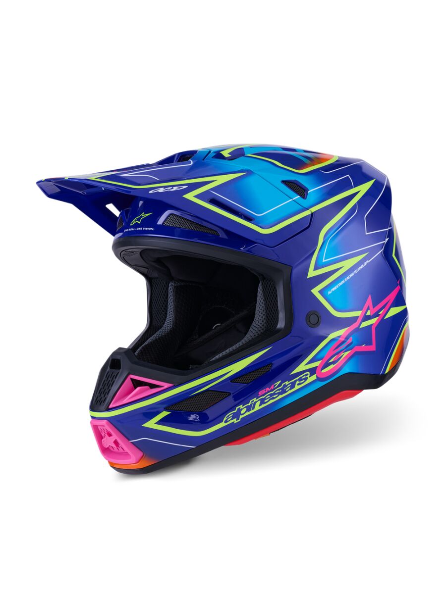 Alpinestars SM7 Cast Crosshelm Blauw/ Roze/ Geel