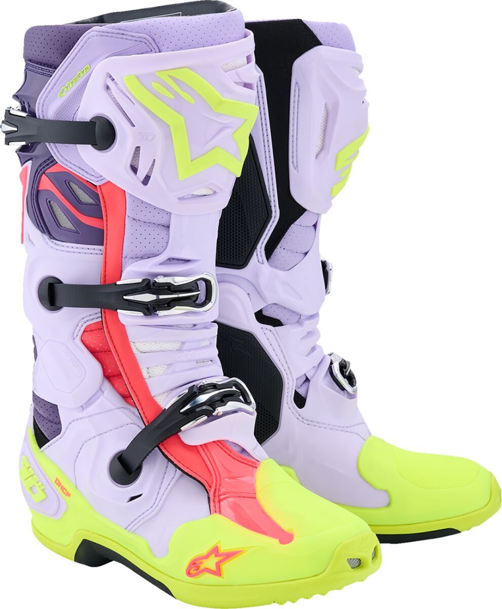 Alpinestars Tech 10 Supervented Crosstövlar Diva Pink/ Hi-Vis Gul/ Lila