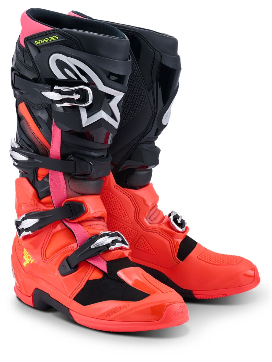 Alpinestars Tech 7 Crosstövlar Svart/ Hi-Vis Rosa/ Röd