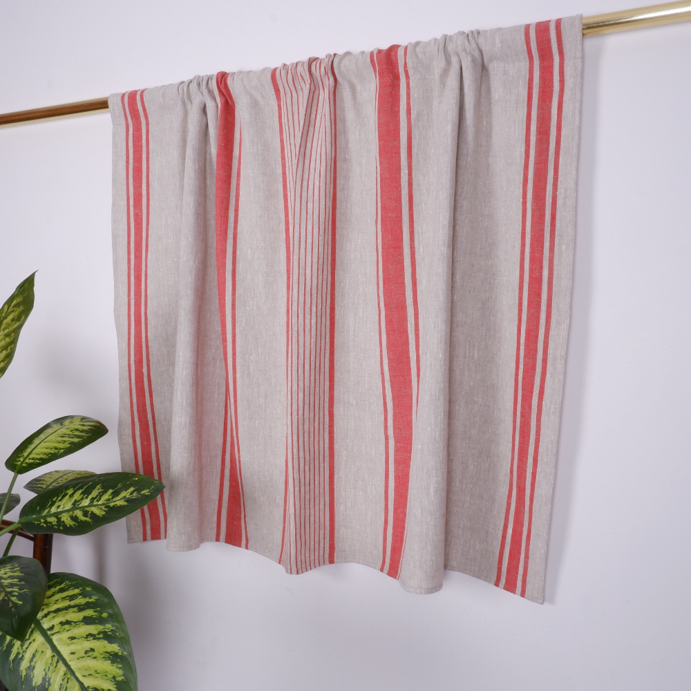 Village Red Linen curtains with rod pocket LithuanianLinen