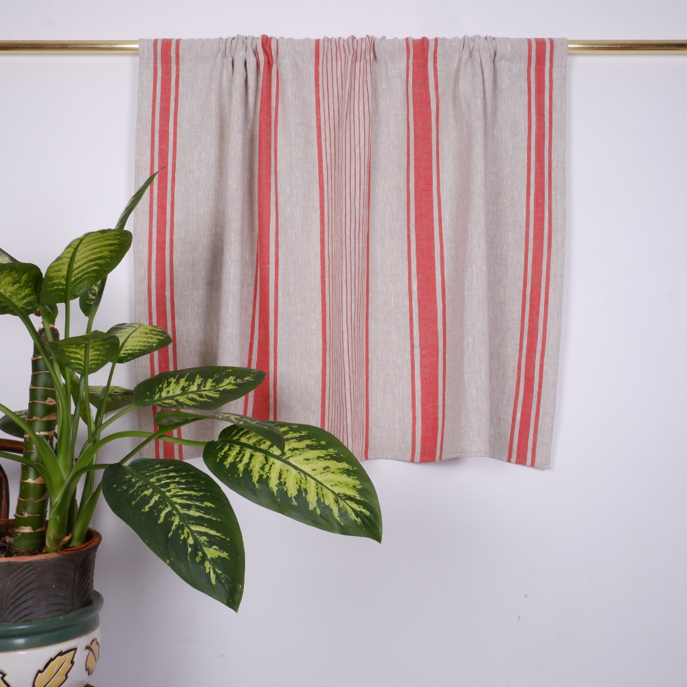 Village Red Linen curtains with rod pocket LithuanianLinen