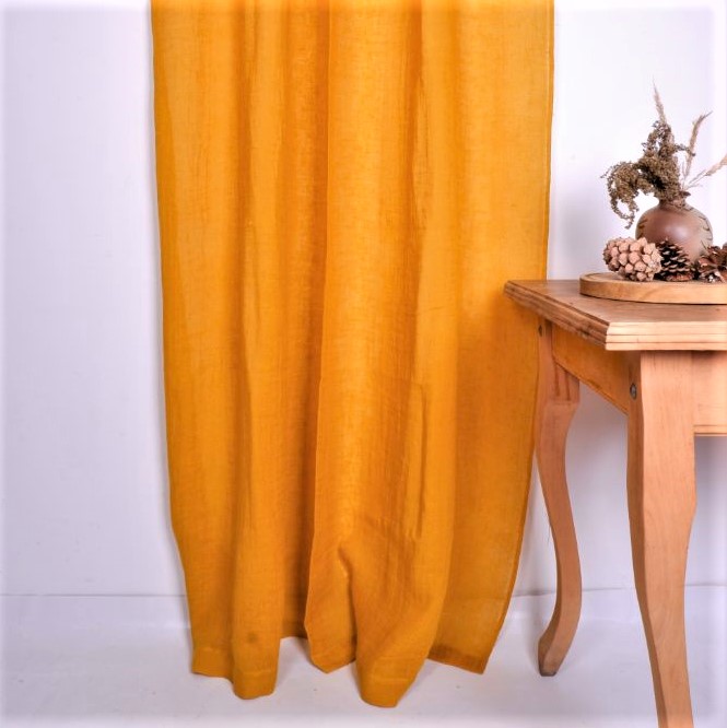 Sheer Linen curtains with rod pocket Mustard LithuanianLinen