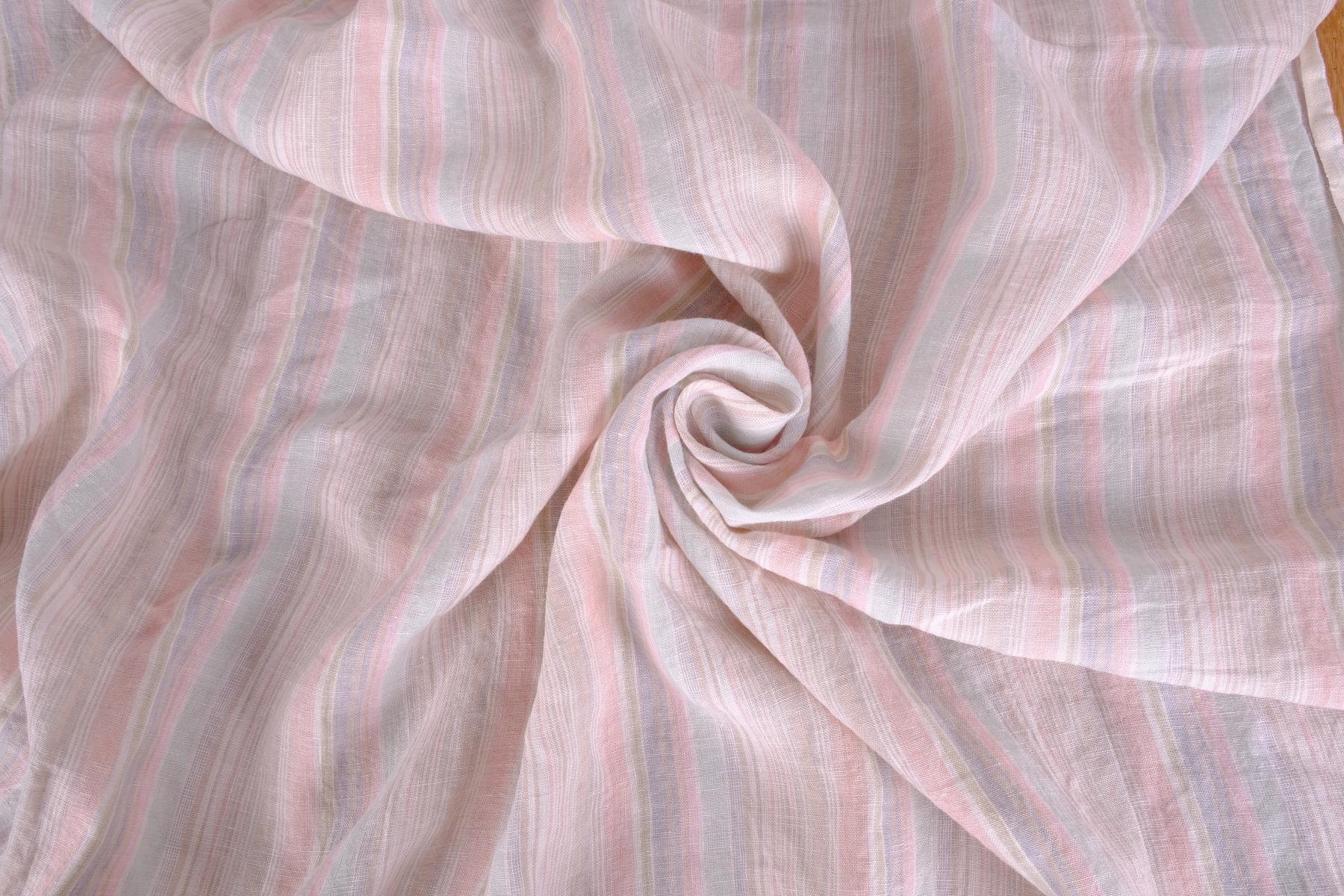 Pale pink striped linen fabric 836M LithuanianLinen