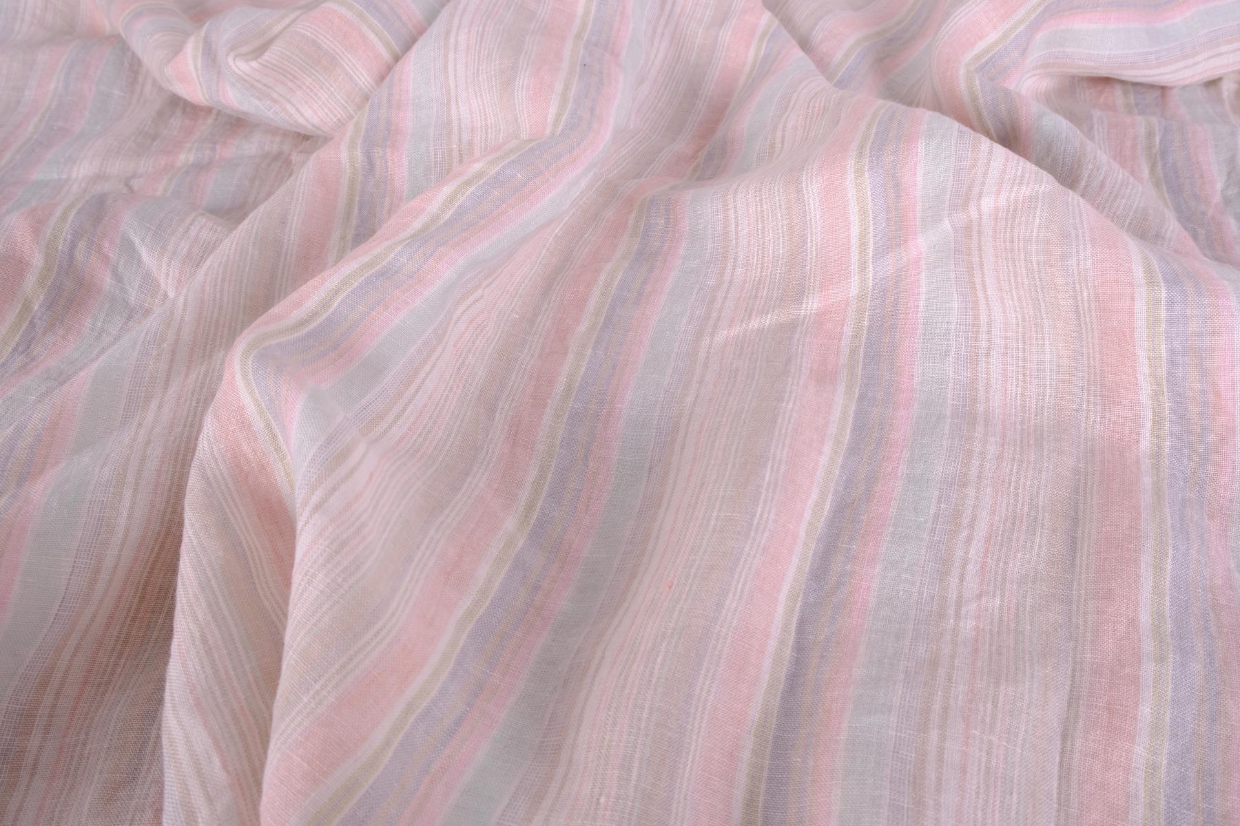 Pale pink striped linen fabric 836M LithuanianLinen