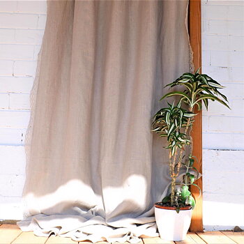Special listing - Lace linen curtains - Natural with lace edges - with ties