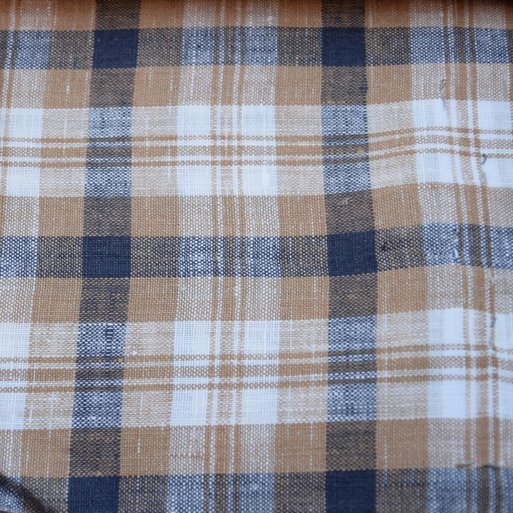 Cowboy check brown - linen fabric - 220L - LithuanianLinen