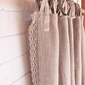 Lace linen curtains - Natural with lace edges - with ties