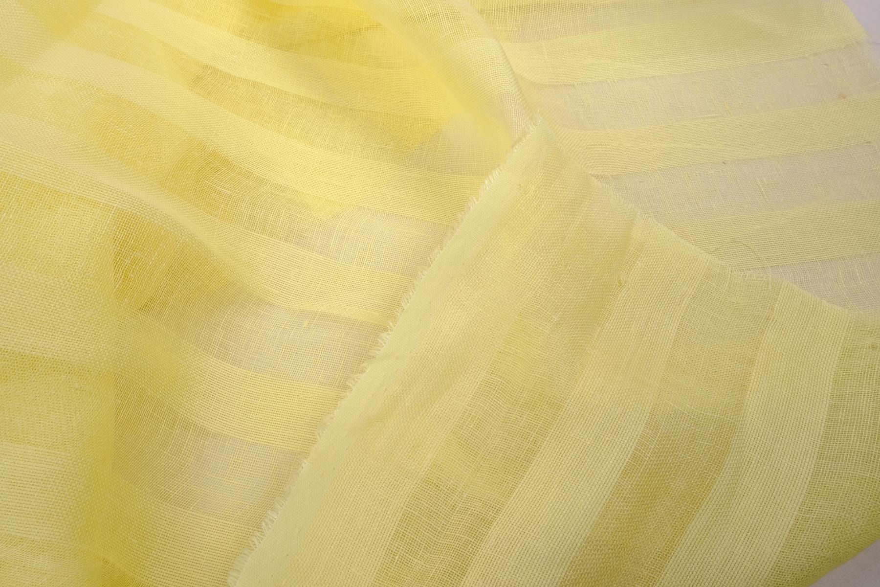 Sheer striped linen fabric pale yellow WIDE 716SH LithuanianLinen