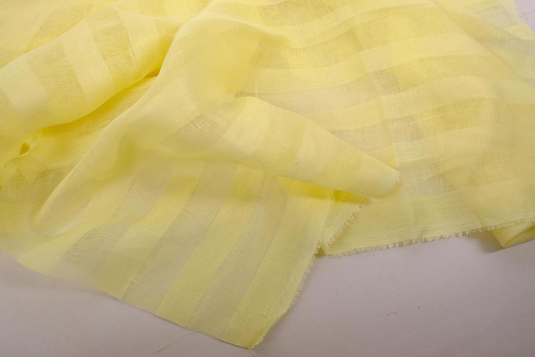 Sheer striped linen fabric pale yellow WIDE 716SH LithuanianLinen