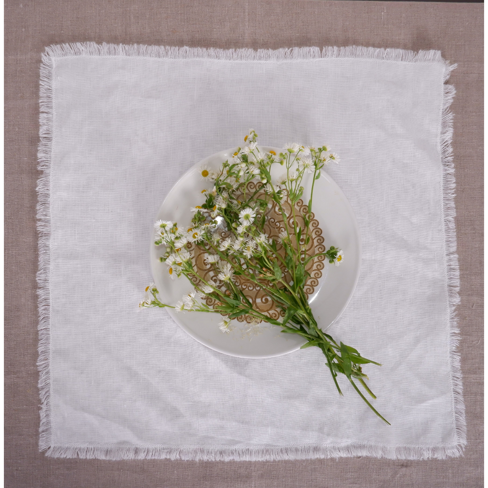 Offwhite linen napkin frayed edges LithuanianLinen
