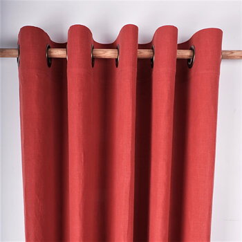 Red linen curtain - grommet header