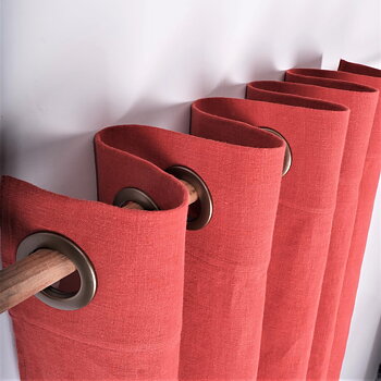 Red linen curtain - grommet header