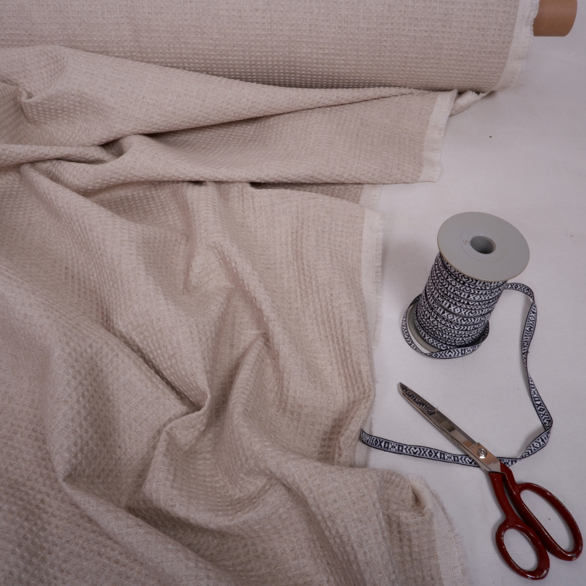 Sand - waffle weave - Linen cotton blend fabric - T023VA - LithuanianLinen