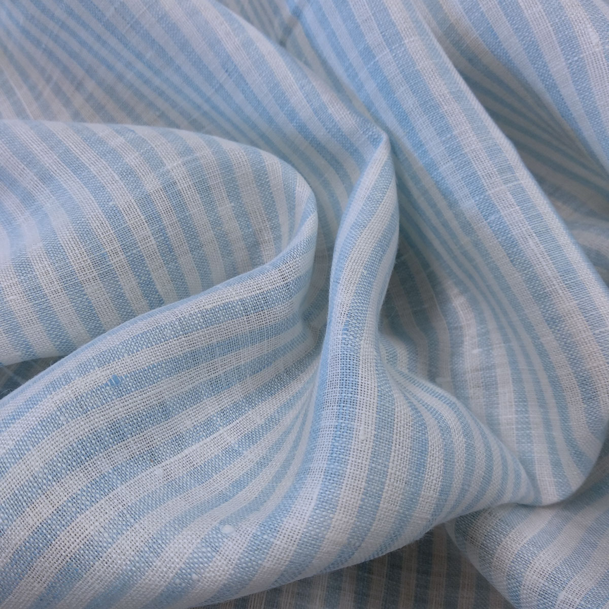 Blue & White Striped Linen Fabric